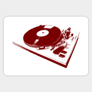 Vintage Red Turntable with Vinyl Record Illustration Magnet